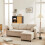 (Beige, Fabric) Beige Convertible Sectional Sofa Bed 3-Seat 2