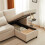 (Beige, Fabric) Beige Convertible Sectional Sofa Bed 3-Seat 10