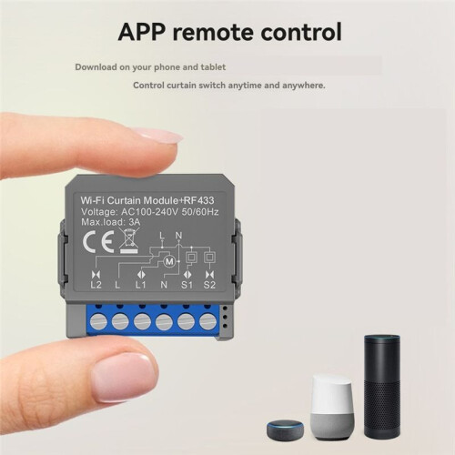 2Pcs Tuya WiFi  Curtain  Module with RF433 Remote for Roller Shutter Blinds Motor Work with Alexa Home Alice 2