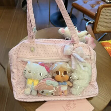 (Pink ONLY BAG) New Fashionable Polka Dot Sweet and Cute Ita Bag Large Capacity Women's Handheld Tote Bag Versatile Commuting Shoulder Bag