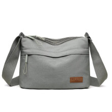 (Gray) 3 Main Pockets High Capacity Shoulder Crossbody Bag for Women Multi-pocket Purse Canvas Handbag Suitable for Mothers Shopping