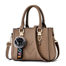 (Khaki) Korea Leather Women Handbag with Keychain Open Pocket Shoulder Bag Large Capacity Casual Messenger Bag Lady