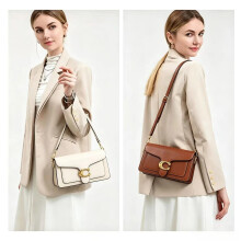 (WHITE AND BROWN) 26 New Niche Bag Women's Premium Texture Solid Color Simple and Versatile Small Square & Commuter Multi-Compartment Shoulder Bag