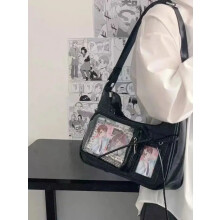(Black) Y2k Harajuku Shoulder Bag Women Korean Transparent Ita Bag School Crossbody Bag Female Japanese Designer Preppy Handbag Purse