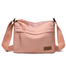(Pink) 3 Main Pockets High Capacity Shoulder Crossbody Bag for Women Multi-pocket Purse Canvas Handbag Suitable for Mothers Shopping
