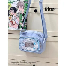 (Blue-Small Bag) Y2K Japanese Harajuku School Bags for Girls New Transparent Itabag Shoulder Crossbody Bag DIY Badges Display Plate Ita Bag