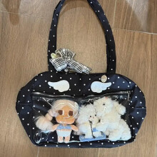 (Black ONLY BAG) New Fashionable Polka Dot Sweet and Cute Ita Bag Large Capacity Women's Handheld Tote Bag Versatile Commuting Shoulder Bag