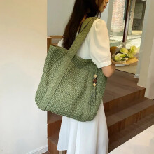 (Green) Elegant Ladies Straw Woven Handbag Women Holiday Beach Commute Casual Tote Top-Handle Bags Fashion Retro Shoulder Bags 2024