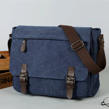 (Blue) Retro Canvas Messenger Bag for Men, Large Sling Bag, Casual Crossbody Bag for Hanging Out Daily Commute, School Bag College Bags