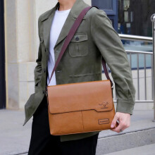 (Khaki) Luxury Brand Men Shoulder Bag For IPAD Leather Business Handbag Men Messenger Bag Large Side Sling Bag Fashion Man Crossbody Bag