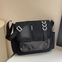 (Black) Y2K Japanese Harajuku School Bags for Girls New Transparent Itabag Shoulder Crossbody Bag DIY Badges Display Plate Ita Bag