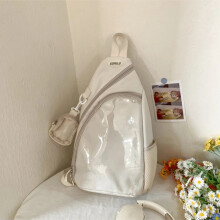 (Beige No accessories) Casual Travel Transparent Zipper Shoulder Bag Vintage Women All Match Simple Ita Bag Y2K Girls Fashion Crossbody Bags Handbags