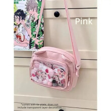 (Pink-Small Bag) Y2K Japanese Harajuku School Bags for Girls New Transparent Itabag Shoulder Crossbody Bag DIY Badges Display Plate Ita Bag