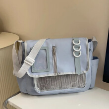 (Blue) Y2K Japanese Harajuku School Bags for Girls New Transparent Itabag Shoulder Crossbody Bag DIY Badges Display Plate Ita Bag
