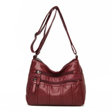 (Burgundy) Fashion Soft Leather Crossbody Bags for Women 2026 Casual Female Multi Pocket Messenger Bags Retro Handbags Ladies Shoulder Bags