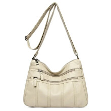 (Beige) Fashion Soft Leather Crossbody Bags for Women 2026 Casual Female Multi Pocket Messenger Bags Retro Handbags Ladies Shoulder Bags