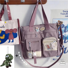 (Pink with Pendant) Nylon Waterproof Canvas Women Handbags Shoulder Bag Japanese Ladies Messenger Bag Student School Crossbody Bags for Girl Satchel