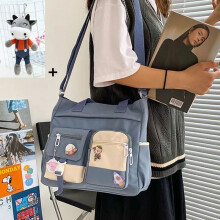 (Blue with Calf) Nylon Waterproof Canvas Women Handbags Shoulder Bag Japanese Ladies Messenger Bag Student School Crossbody Bags for Girl Satchel
