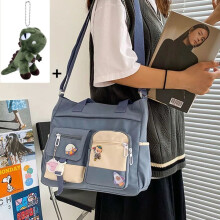 (Blue with Pendant) Nylon Waterproof Canvas Women Handbags Shoulder Bag Japanese Ladies Messenger Bag Student School Crossbody Bags for Girl Satchel