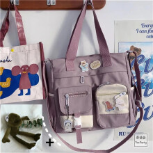 (Pink with Frog) Nylon Waterproof Canvas Women Handbags Shoulder Bag Japanese Ladies Messenger Bag Student School Crossbody Bags for Girl Satchel