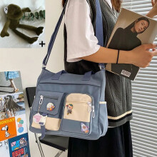 (Blue with Frog) Nylon Waterproof Canvas Women Handbags Shoulder Bag Japanese Ladies Messenger Bag Student School Crossbody Bags for Girl Satchel