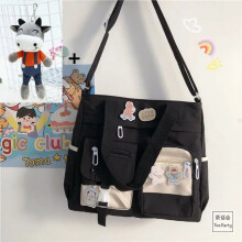 (Black with Calf) Nylon Waterproof Canvas Women Handbags Shoulder Bag Japanese Ladies Messenger Bag Student School Crossbody Bags for Girl Satchel