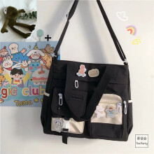 (Black with Frog) Nylon Waterproof Canvas Women Handbags Shoulder Bag Japanese Ladies Messenger Bag Student School Crossbody Bags for Girl Satchel