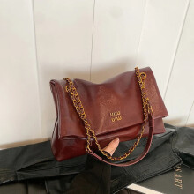 (Wine red) Luxury designer high-end sense of large-capacity bag ladies 2026 new popular all-match chain messenger bag commuter shoulder bag