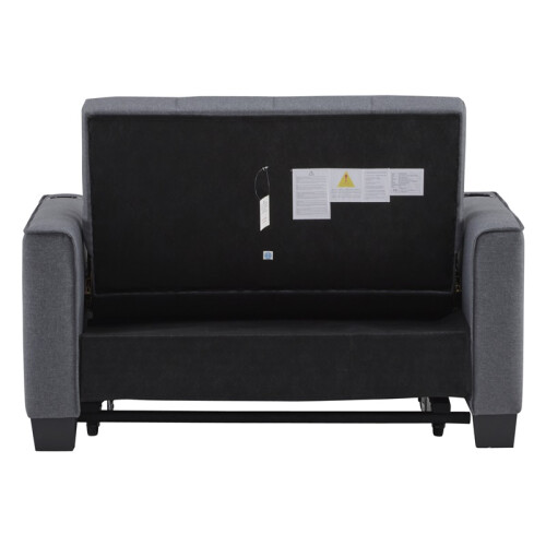 (Gray, Fabric) Grey Sofa Bed 2-Seater Pull Out Cup Holders 2