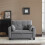 (Gray, Fabric) Grey Sofa Bed 2-Seater Pull Out Cup Holders 12