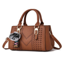 (Brown) Korea Leather Women Handbag with Keychain Open Pocket Shoulder Bag Large Capacity Casual Messenger Bag Lady