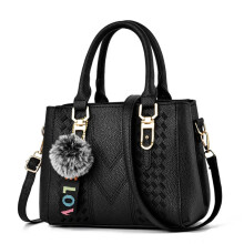 (Black) Korea Leather Women Handbag with Keychain Open Pocket Shoulder Bag Large Capacity Casual Messenger Bag Lady