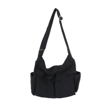 (Black) Women's School Messenger Bags For Women Shoulder Ladies Designer Handbag Solid Large Capacity Casual Canvas Shoulder Female Bags