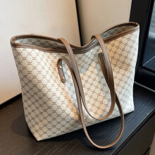 (beige) Large Capacity Shoulder Bag Women's PU Leather Handbag for Commuting and Casual Use Versatile Tote Bag