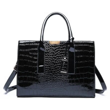 (Black, Medium) Luxury Vintage Women's Crocodile Pattern Handbag Large Capacity Tote Bag Leather Business Shoulder Bag For Female