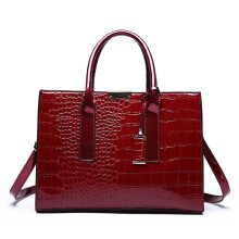 (Wine Red, Medium) Luxury Vintage Women's Crocodile Pattern Handbag Large Capacity Tote Bag Leather Business Shoulder Bag For Female