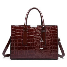 (Deep Brown, Medium) Luxury Vintage Women's Crocodile Pattern Handbag Large Capacity Tote Bag Leather Business Shoulder Bag For Female
