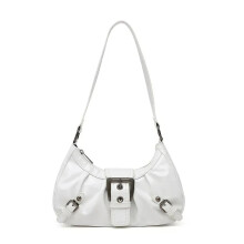 (White) Y2K Retro Pleated Hobo Shoulder Bag for Women Hot Selling Maillard Style Underarm Bag Clutch Handbags for Travel Work Shopping