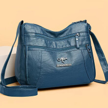 (BJ707blue) Soft Faux Leather Crossbody Bag Multi Zipper Pockets Casual Daily Work Travel Adjustable Strap Shoulder Purse