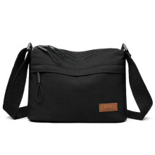 (Black) 3 Main Pockets High Capacity Shoulder Crossbody Bag for Women Multi-pocket Purse Canvas Handbag Suitable for Mothers Shopping