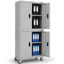 AREBOS Filing Cabinet Office Cabinet Grey 211 x 40 x 90 cm Set of 2 4 Doors with Wheels Height-Adjustable Shelves with Cylinder Lock