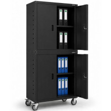 AREBOS Filing Cabinet Office Cabinet Black 195 x 40 x 90 cm Set of 2 4 Doors with Wheels Height-Adjustable Shelves with Cylinder Lock