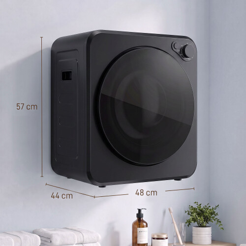 Homcom HOMCOM Portable 4kg Front Load Laundry Dryer with 2 Power Modes, Black 2