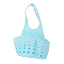 (Blue)Kitchen Sink Soap Sponge Holder Organizer Adjustable Snap Hanging Basket Drain