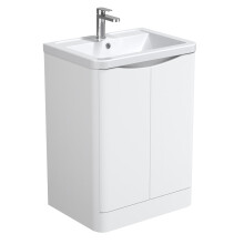 Musden Contemporary Floor Standing 2 Door Vanity Basin Unit with 1 Tap Hole Basin, 600mm, Satin White