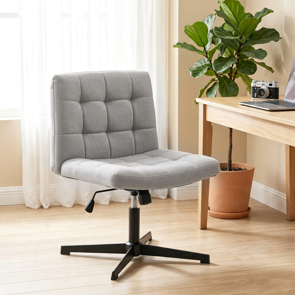 Homcom (Grey) Armless Office Chair, Cross Legged Vanity Chair With Wide Seat