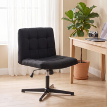(Black) HOMCOM Armless Office Chair, Cross Legged Vanity Chair with Wide Seat