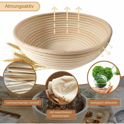 (Bowl)Round Rattan Wicker Dough Fermentation Bread Basket Baking Home Set Tool 2