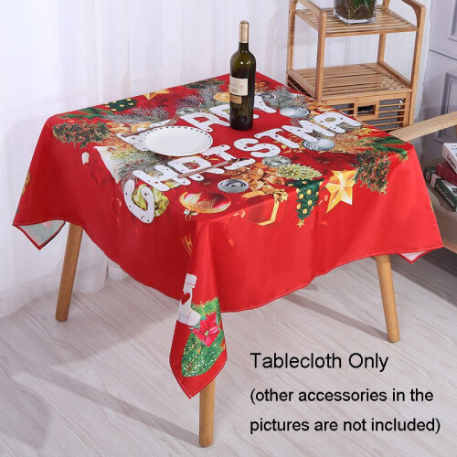 (Red,180*140cm)Christmas Table Cloths Rectangular Printing Tablecloth Home Party Ornament Table