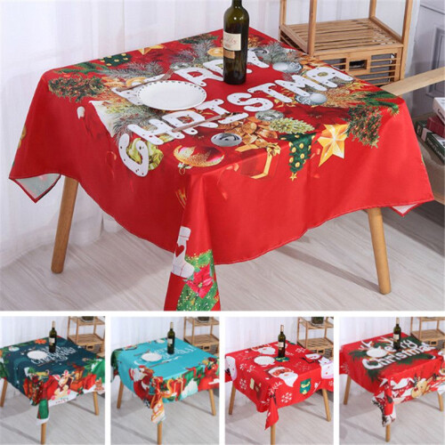 (Dark Blue,180*140cm)Christmas Table Cloths Rectangular Printing Tablecloth Home Party Ornament Table 1